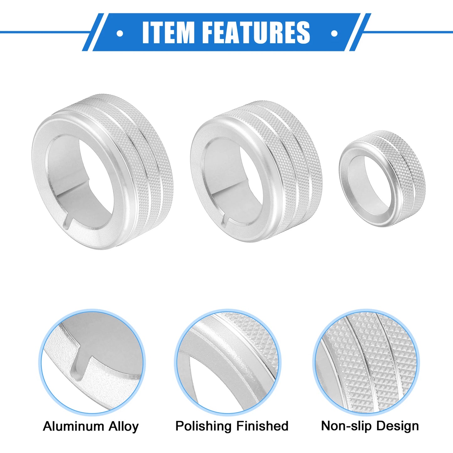 Set of 5 AC Climate Control Knob Rings for Toyota 4Runner (2010–2022) Silver