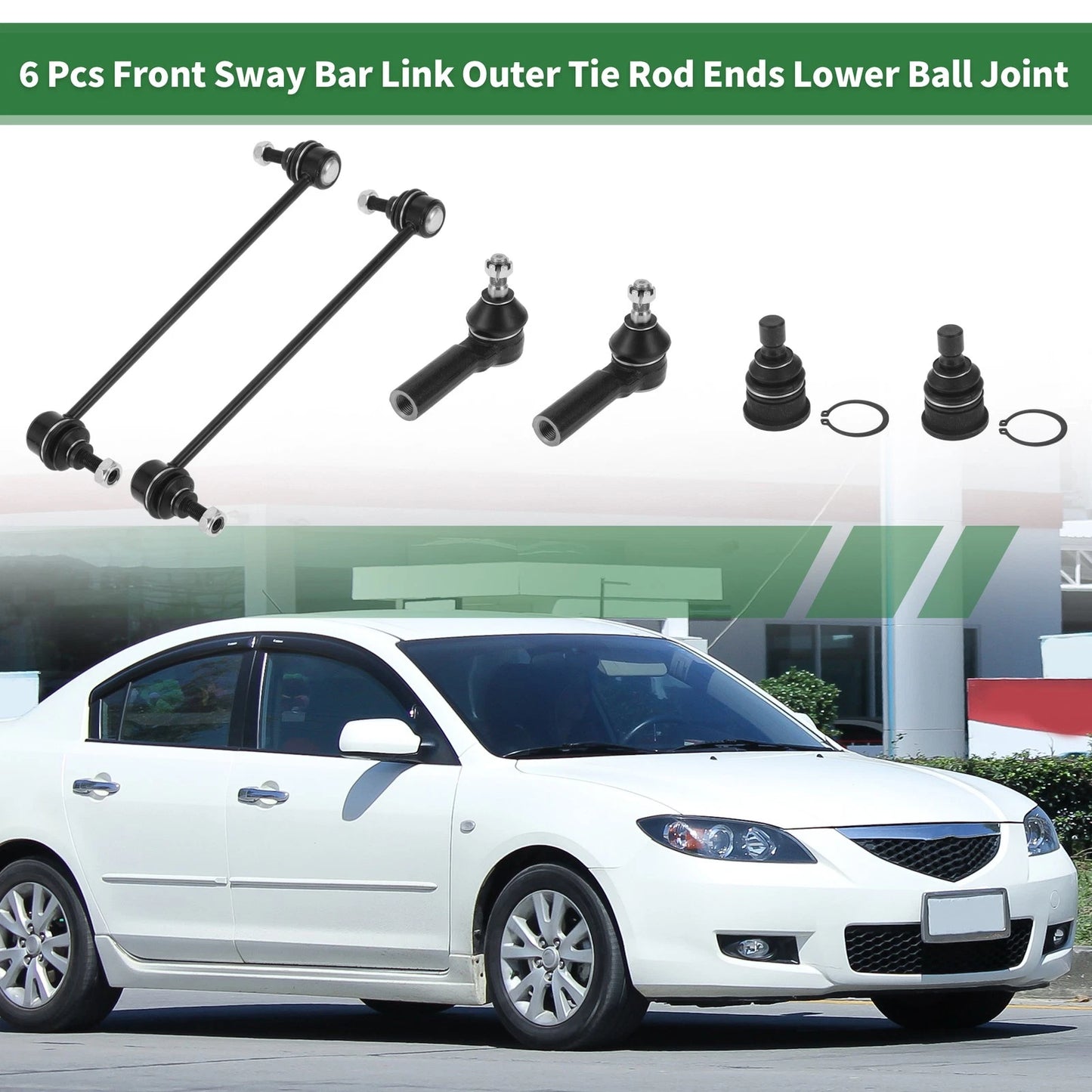 6pcs Front Suspension Kit Outer Tie Rod End Sway Bar Link for Mazda Tribute (2001–2007)