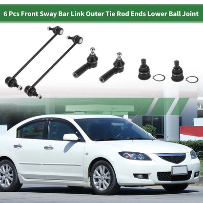 6pcs Front Suspension Kit Outer Tie Rod End Sway Bar Link for Mazda Tribute (2001–2007)
