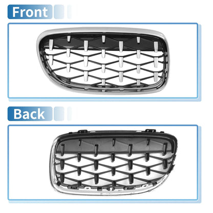 Front Hood Bumper Grille for BMW 335d 328i 335i E90 Silver Tone Pair