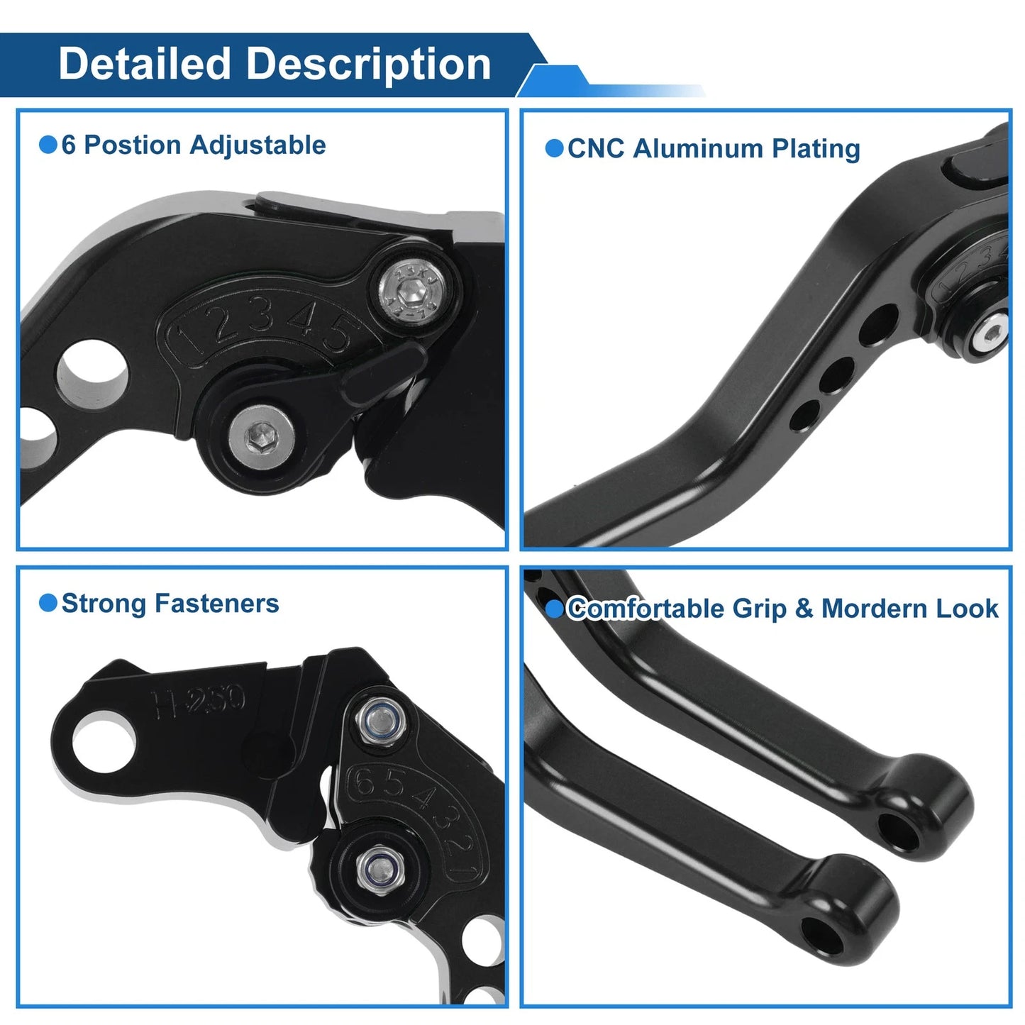 Short Brake Clutch Levers for Honda CBR500R (2013–2021) - Black, 1 Pair