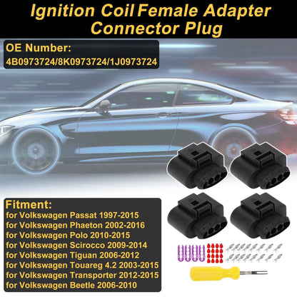 Set of 4 Ignition Coil Connector Plugs for Volkswagen Passat (No. 4B0973724)