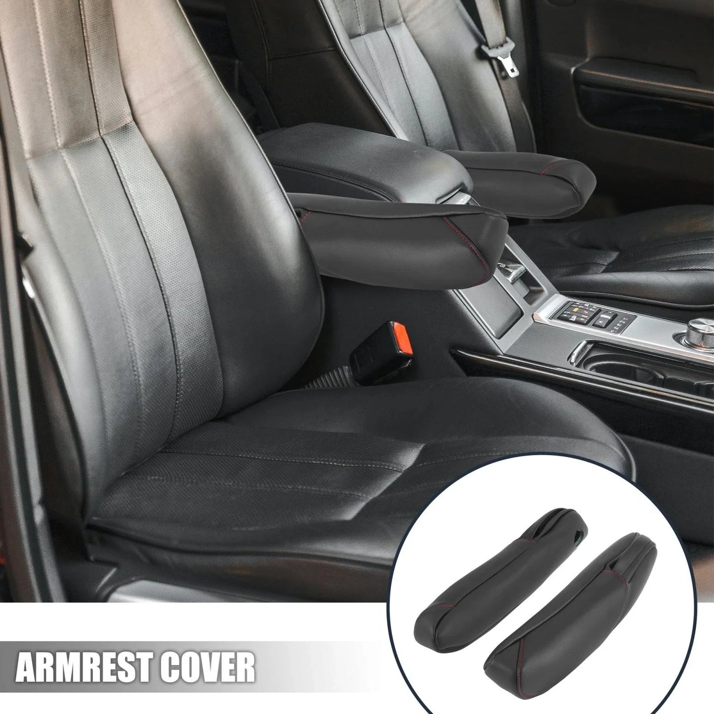 Car Front Seat Armrest Cover Black with Red Line for Honda CR-V (2010-2011)