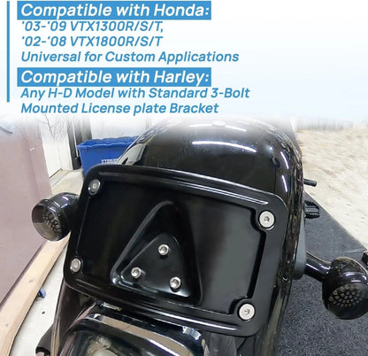 Black Curved Laydown License Plate Mount Bracket for Harley