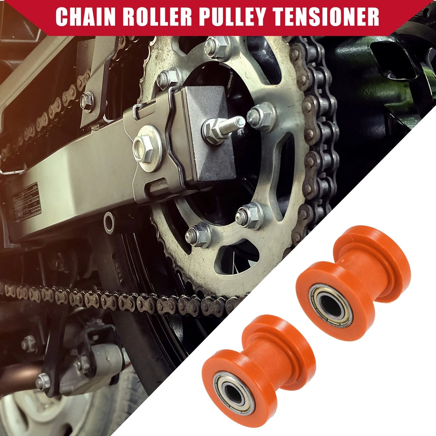 Set of 2 Chain Roller Pulley Tensioners for Motorcycle Mini Bike (8mm, 10mm)