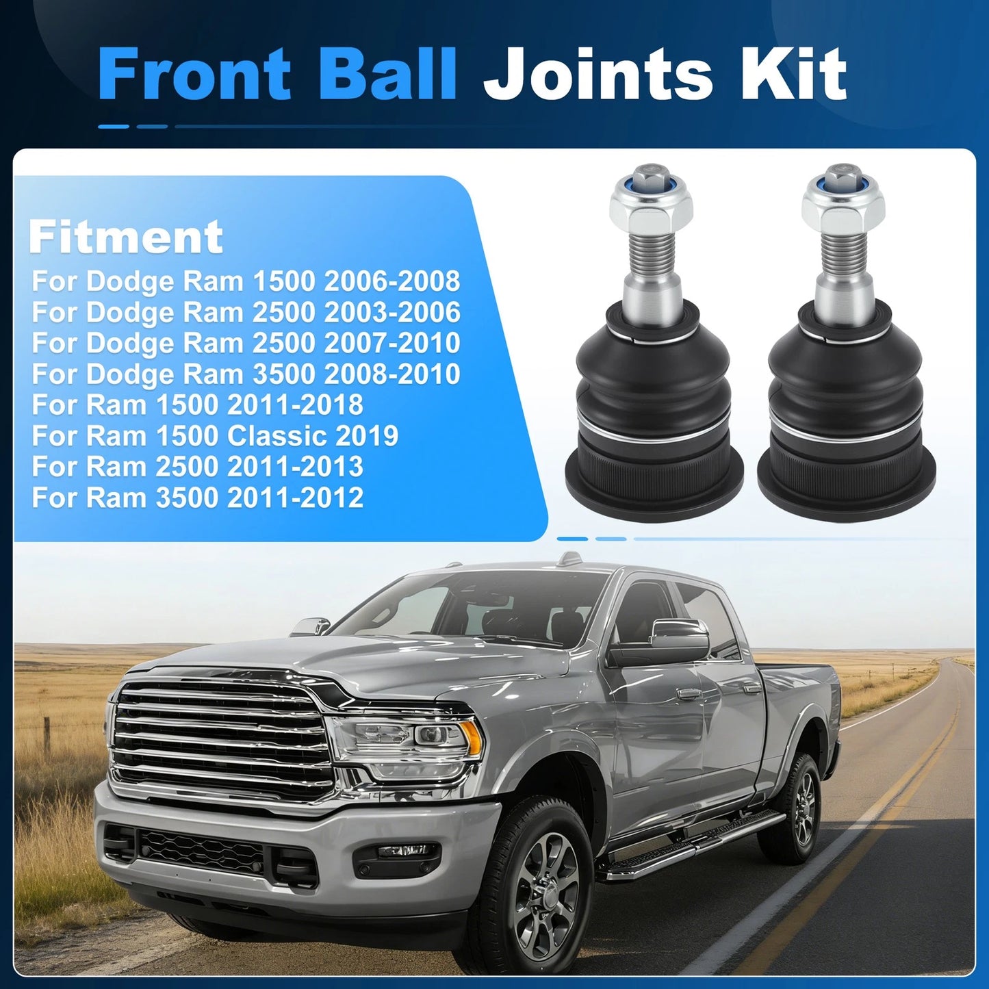 2X Front Upper Ball Joints for Dodge Ram 1500 2500 (2011–2018) K80630 51740
