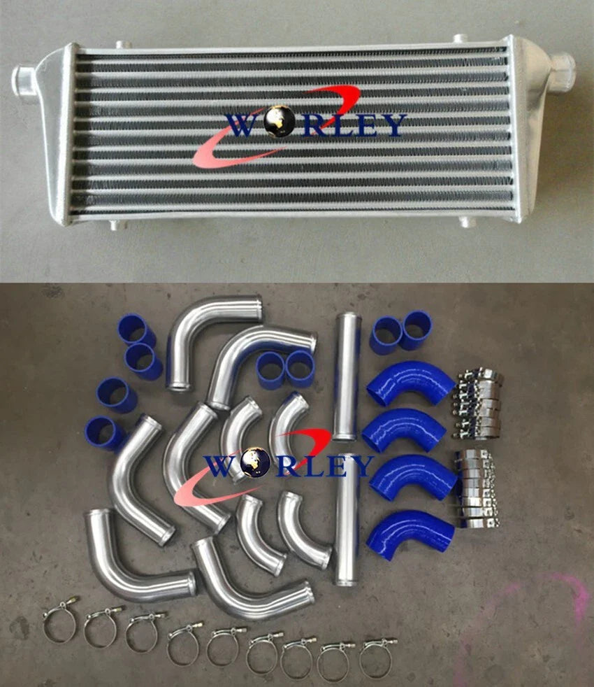 Universal Intercooler 550x230x50mm & 2.25" Aluminium Piping & Black Hose Kit