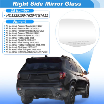 Heated Mirror Glass Right Side for Honda Pilot (2016–2022) No. 76204TG7A11
