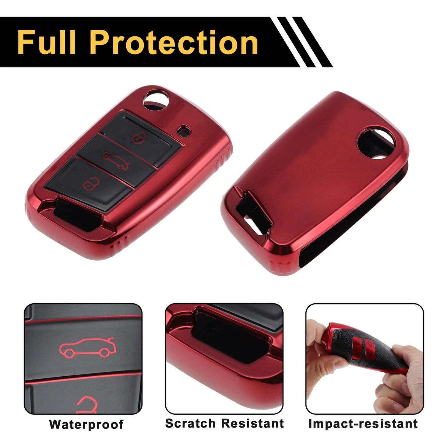 Car Key Case for VW Golf 7 Mk7 Tiguan Touran T-Roc T-Cross Polo (2013–2023) - 3 Buttons