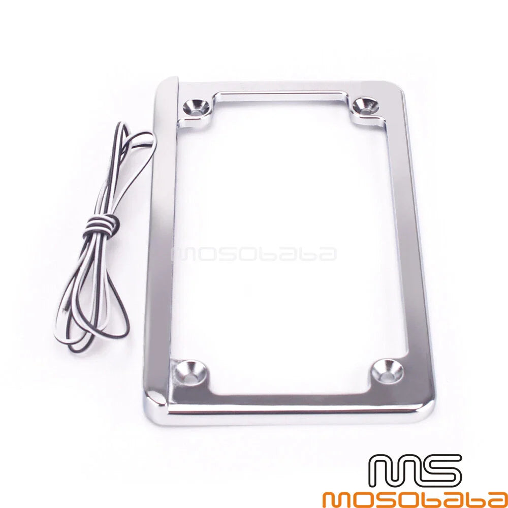 Chrome License Plate Frame w/LED Light for Harley Sportster 883