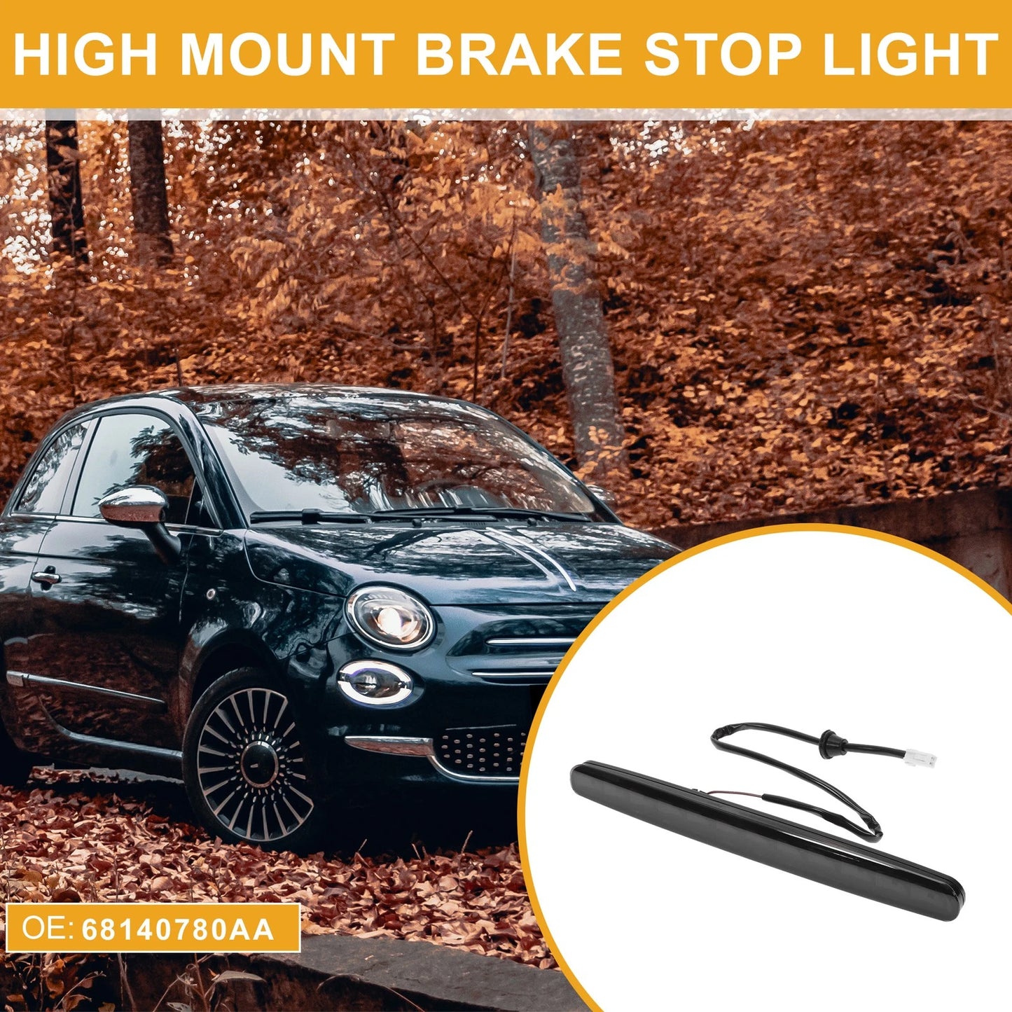 Third Brake Stop Light No.68140780AA for Fiat 500 (2012–2019) ABS Black