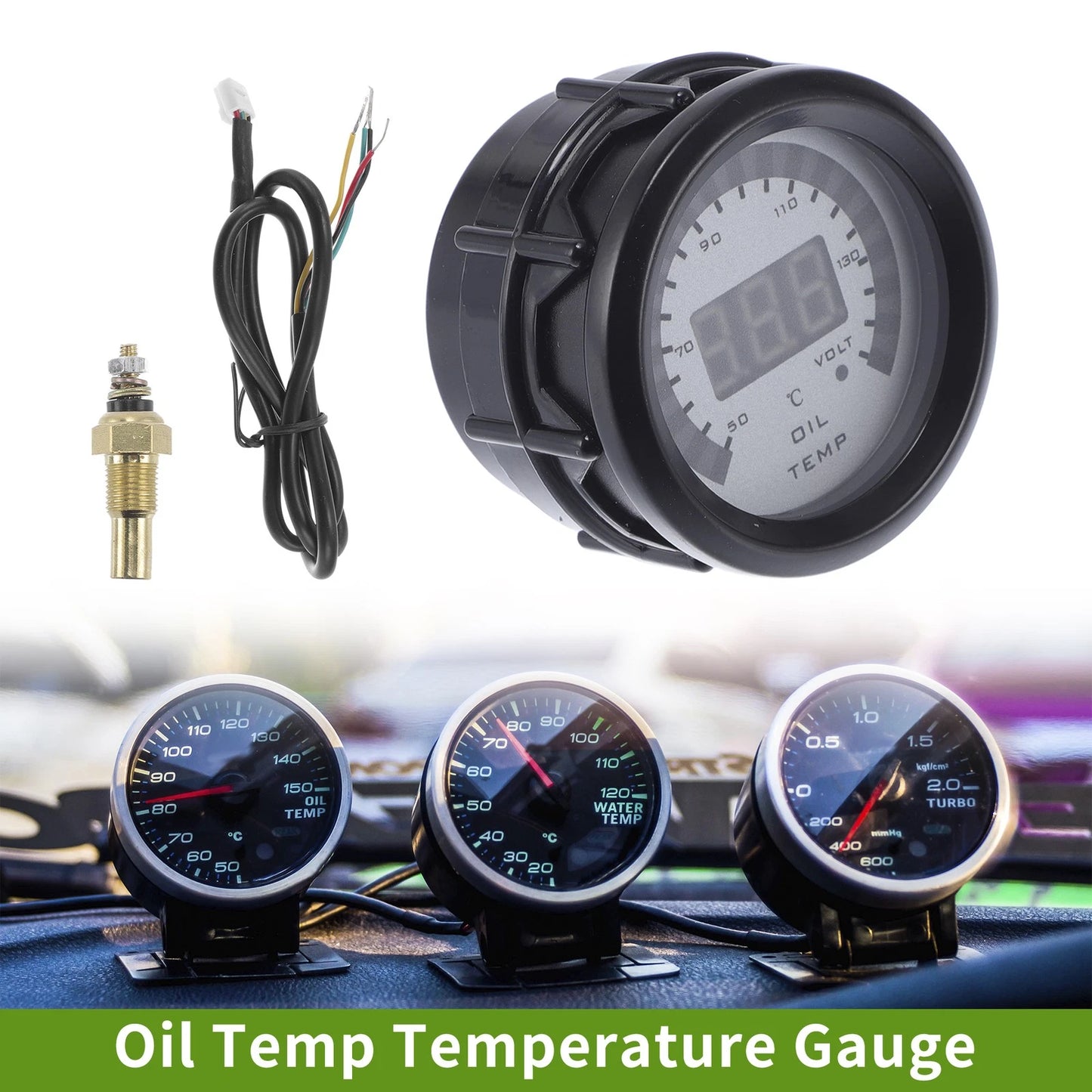 2" Oil Temp Gauge Meter Kit for Universal Vehicles (Digital, Blue LED)