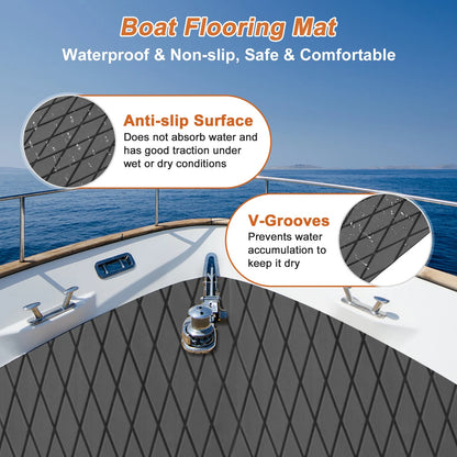 Self-Adhesive Boat Flooring Strip 96"L x 24"W Dark Gray with Black Line