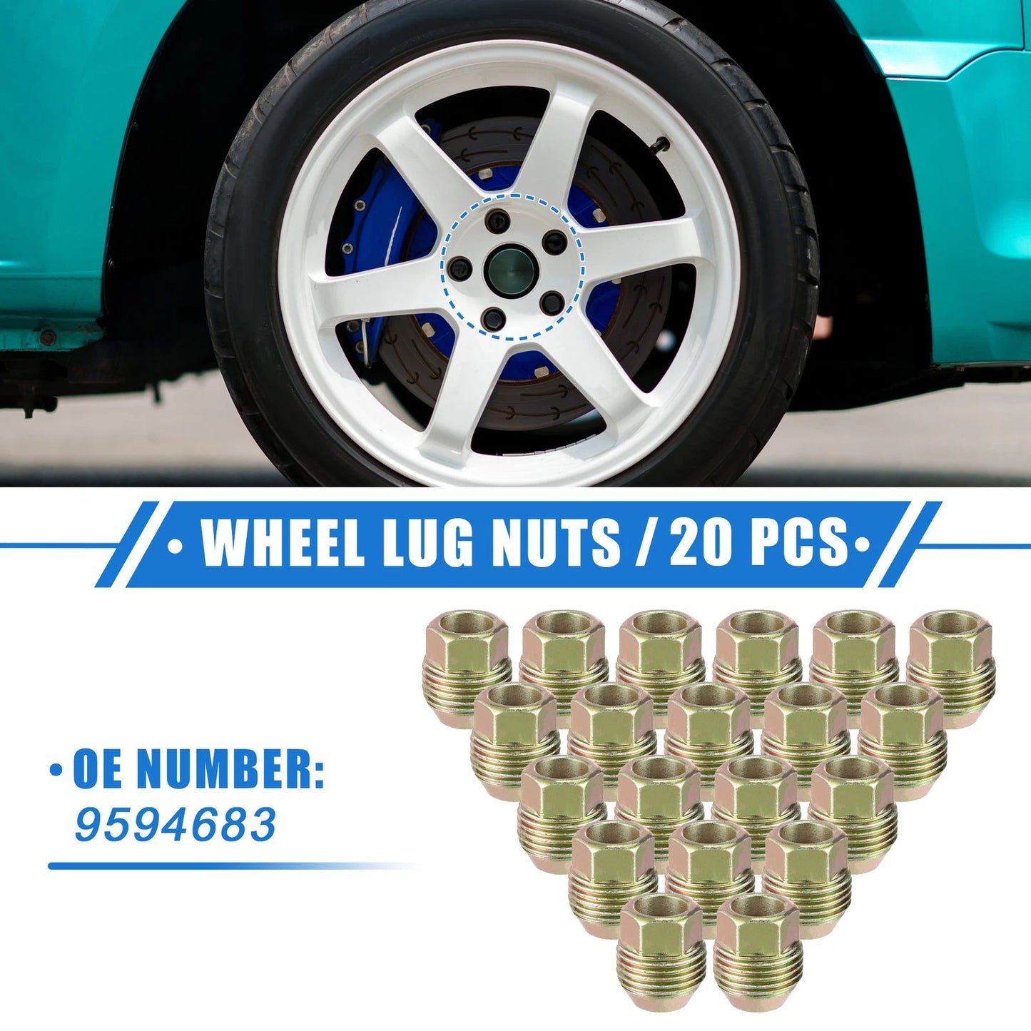 20pc M12x1.5 Wheel Lug Nut for Chevrolet Equinox, Chrysler Sebring (No. 9594683)