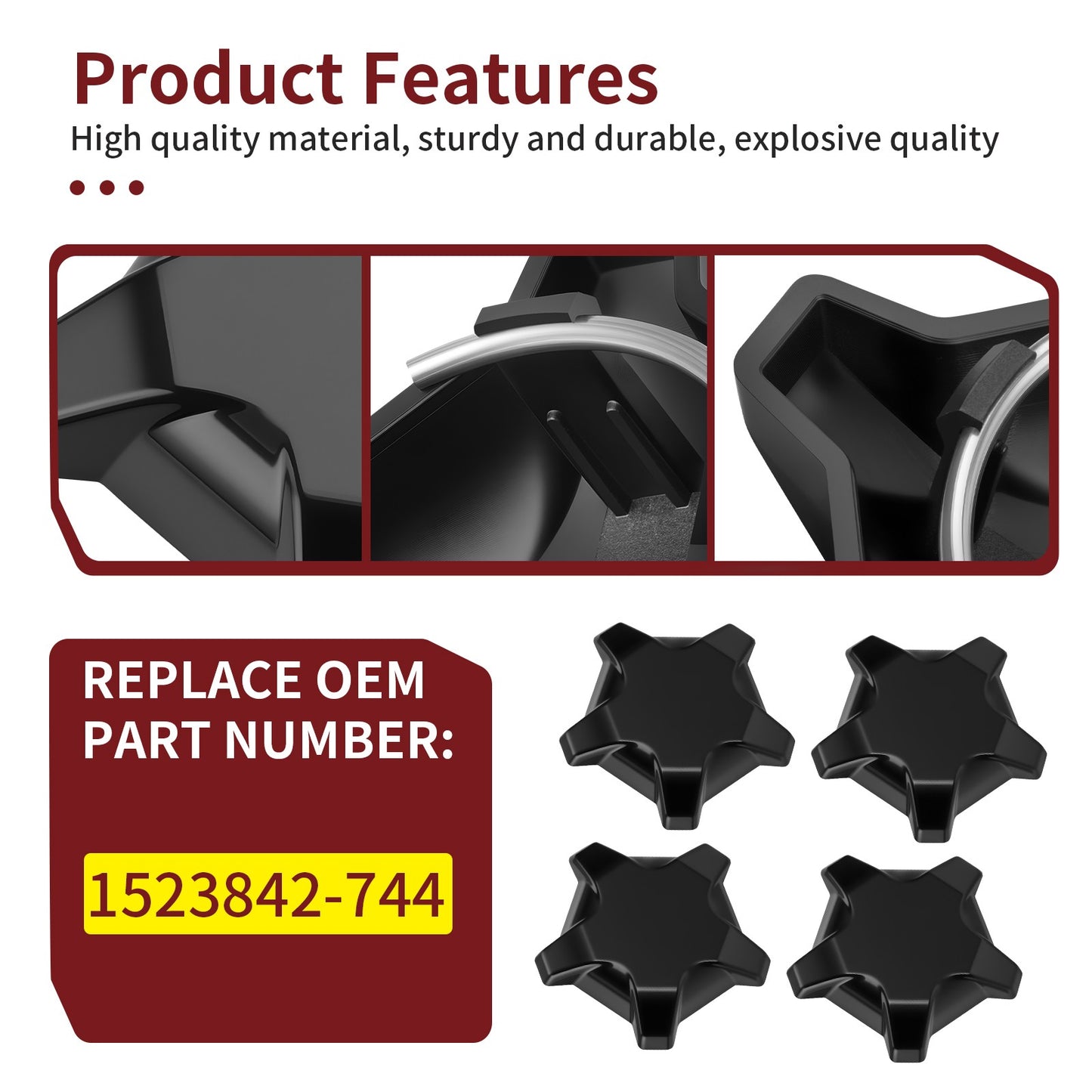 Set of 4 Matte Flash Black 5 Lug Rim Caps for Polaris RZR Turbo Pro R (2022–2024)