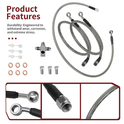 3 Stainless Steel Braided Front Brake Lines Kit for Kawasaki KFX400 (2003–2004)