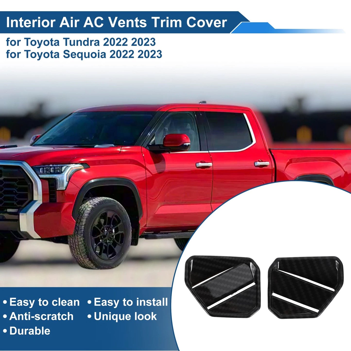 Air Condition Outlet Vent Trim Cover Frame for Toyota Tundra (2014–2021) Carbon Fiber Black
