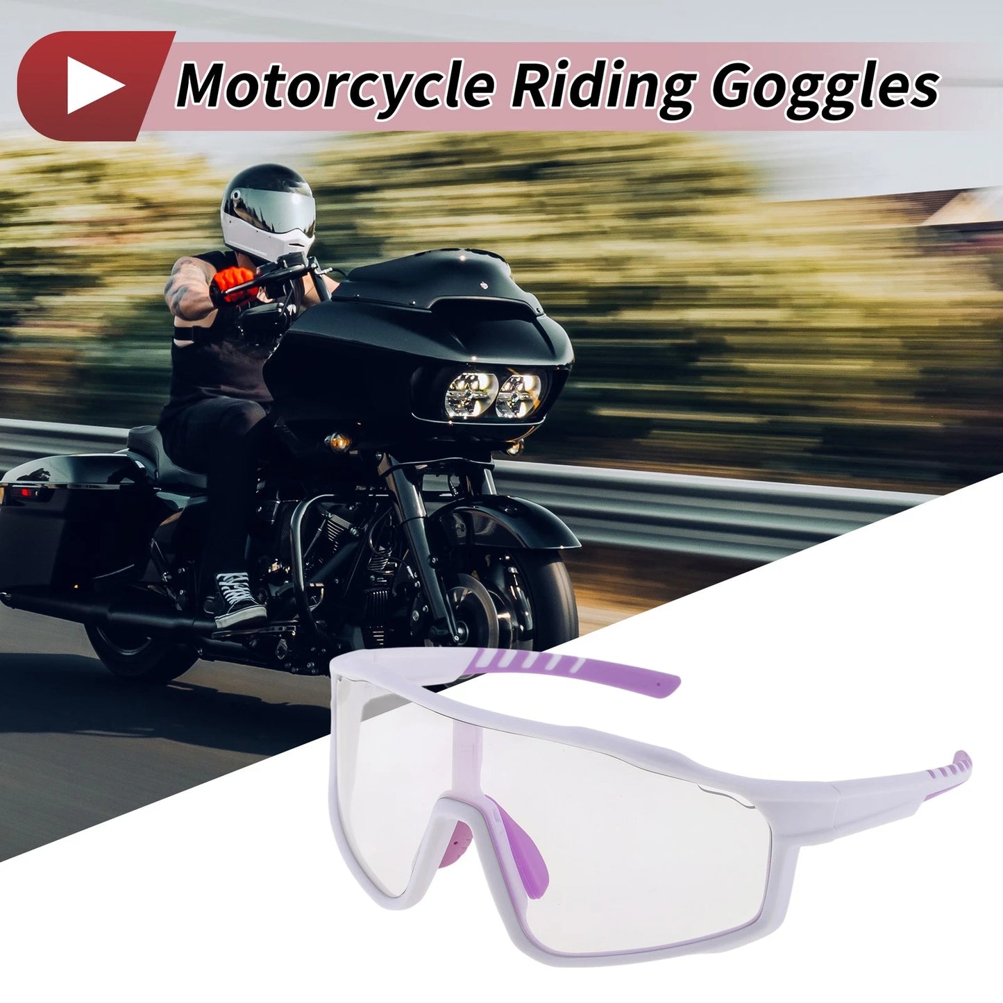 Motorcycle Riding Goggles for Universal Fit (UV400, Light Purple Lens)