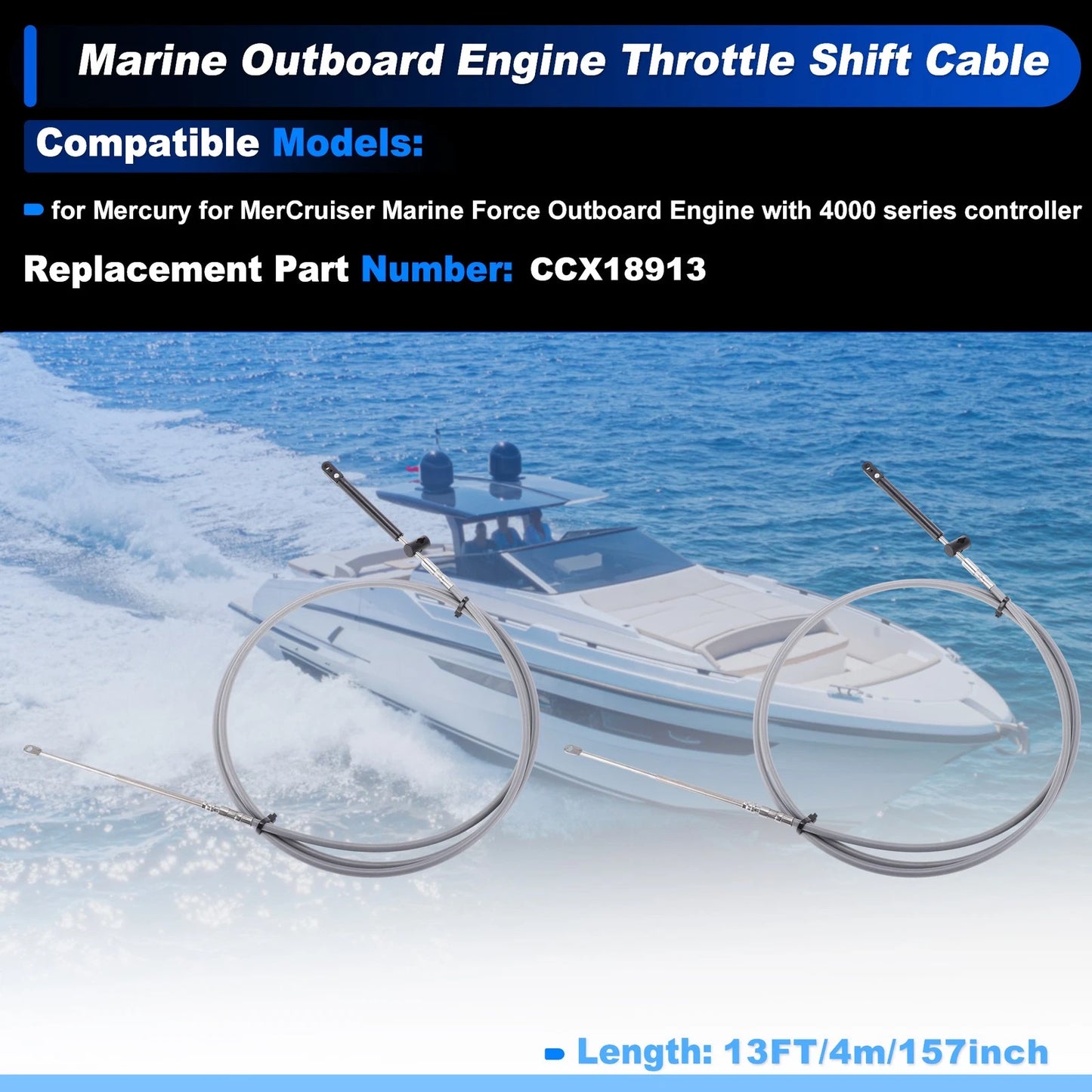 2Pcs Throttle Shift Control Cable for Marine Outboard (4m)