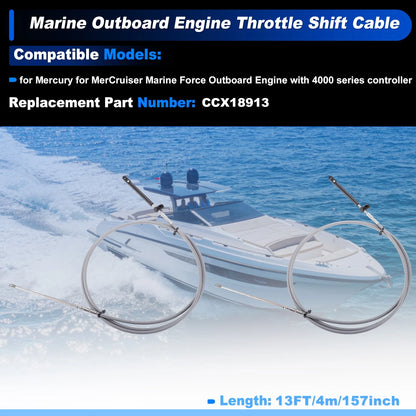 2Pcs Throttle Shift Control Cable for Marine Outboard (4m)