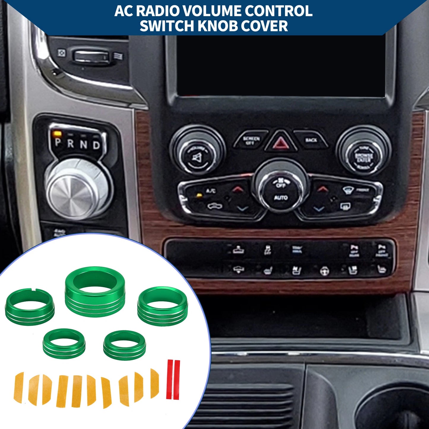Set of 5 AC Gear Shift Headlight Media Knob Covers for Dodge RAM (2013–2017)