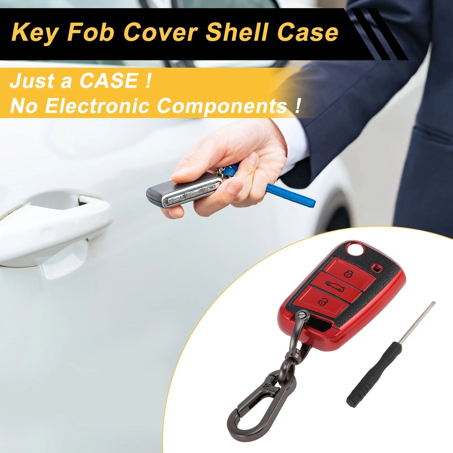 Red TPU Key Case for VW Golf (2010–2023) - 3 Buttons Remote Fob Cover