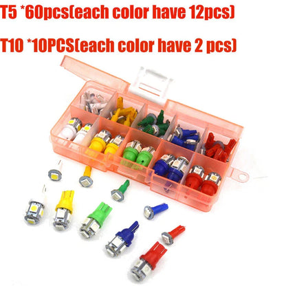 70 Pcs Car T5+T10 LED Instrument Panel Cluster Plug Dash Lights Indicator