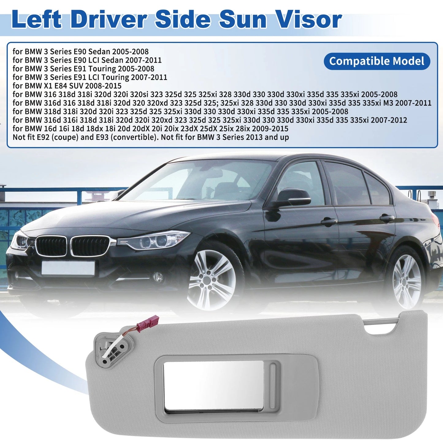 Left Side Sun Visor for BMW 3 Series E90/E91 (2005–2008) No. 51167252009
