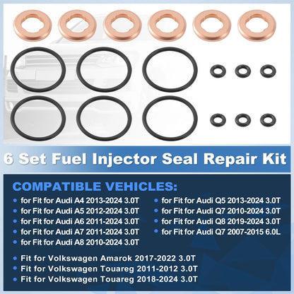 Set of 6 Fuel Injector Seal Repair Kit for Volkswagen Touareg (2011–2014)