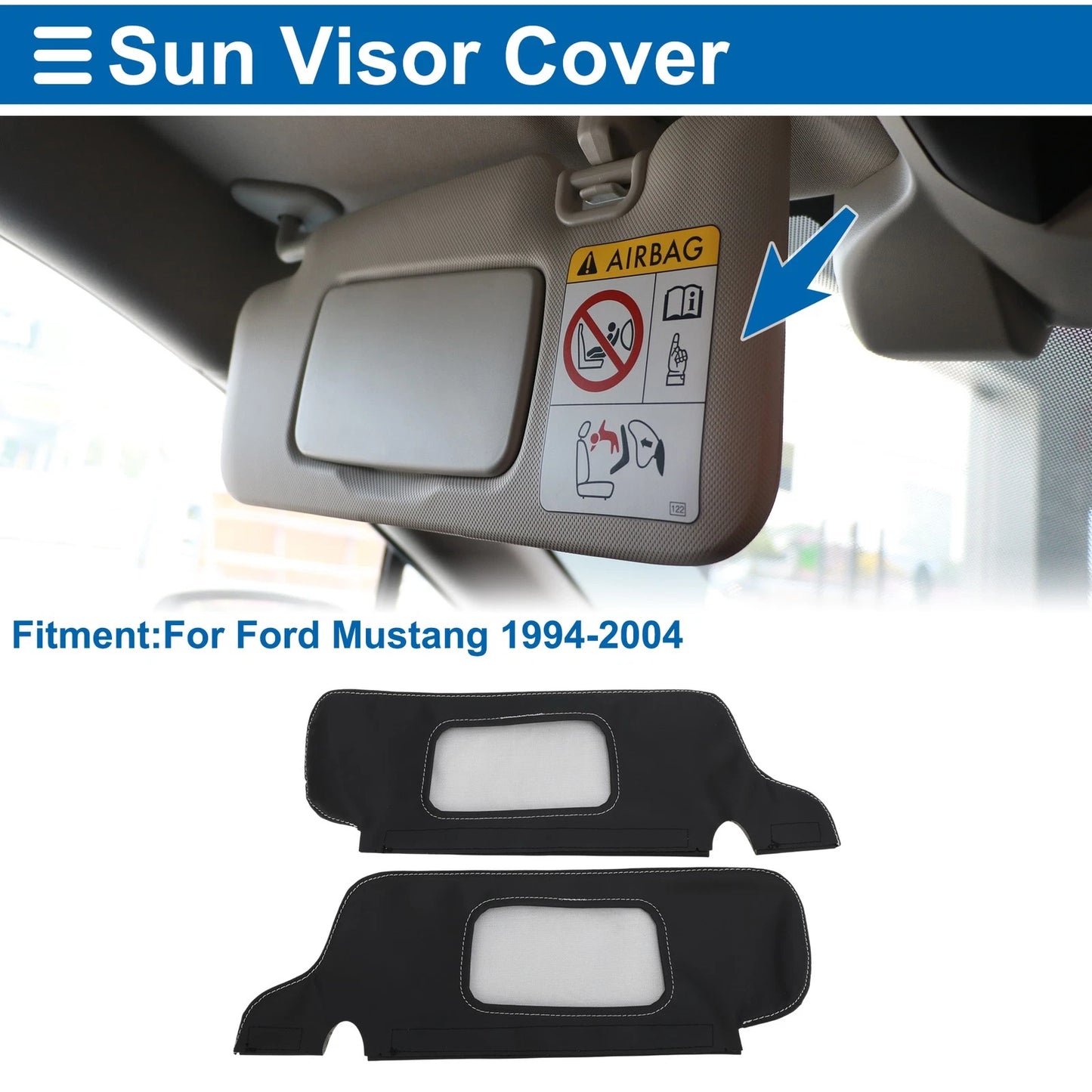 Set of 2 Sun Visor Covers for Ford Mustang (1994–2004) Left Right Black Gray
