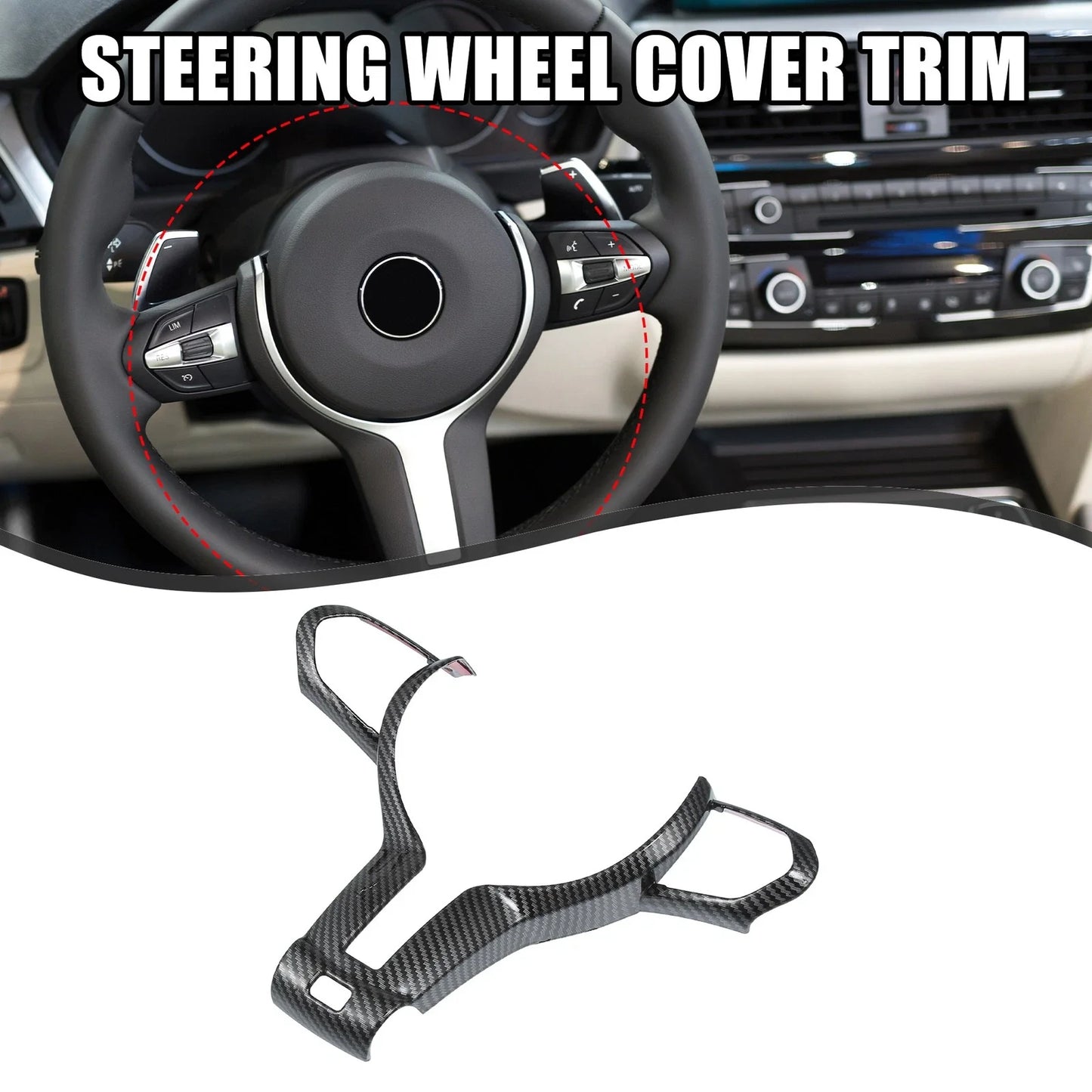 Steering Wheel Cover Trim Frame for BMW F20 F21 Carbon Fiber Pattern Black