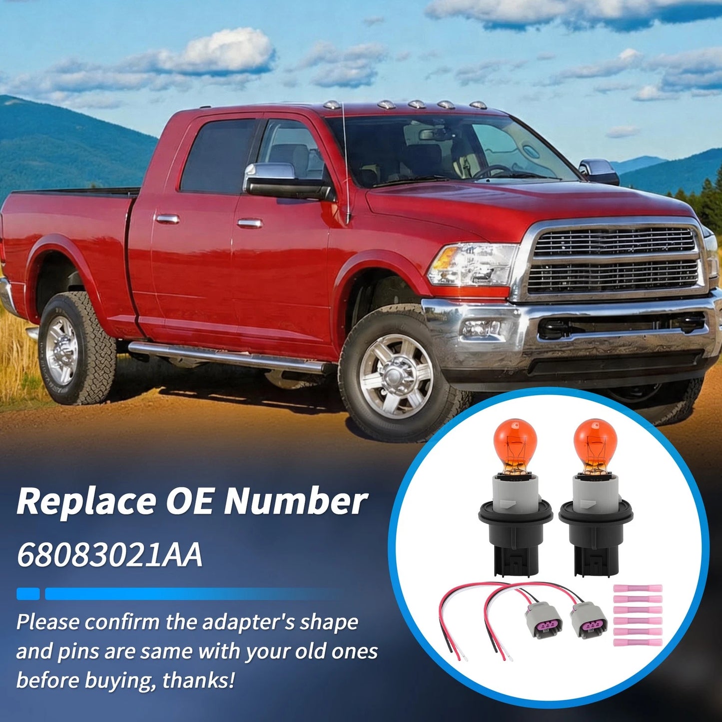 2 Sets Turn Signal Light Socket Harness Kit for Dodge Ram 1500 2500 3500