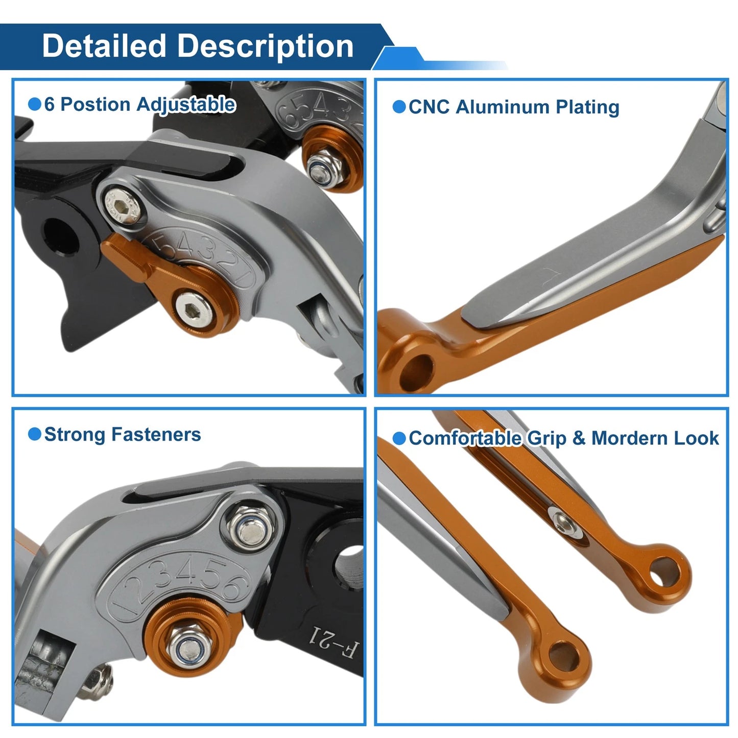 Short Long Brake Clutch Levers for Kawasaki Vulcan S 650 (2015–2023) Titanium Orange