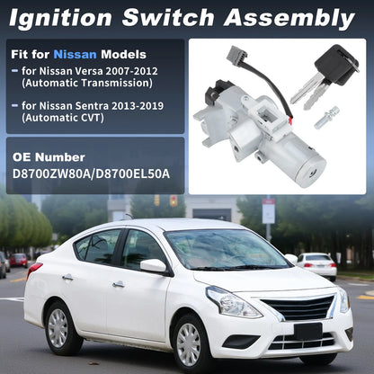 Ignition Lock Cylinder w/ 2 Key for Nissan Versa (2007–2012) D8700ZW80A/D8700EL50A