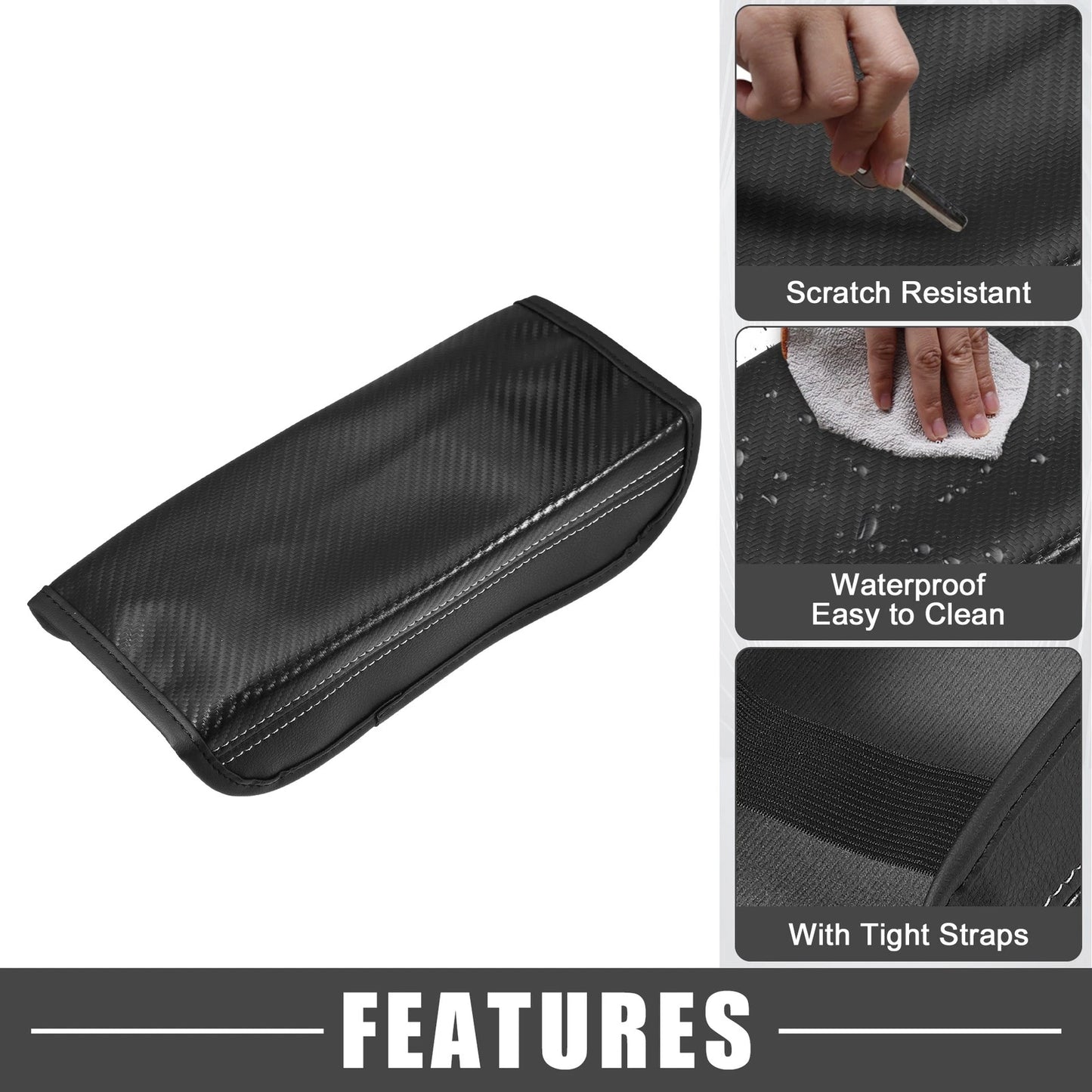 Center Console Cover Pad for Hyundai Tucson (2016–2021) Carbon Fiber Black