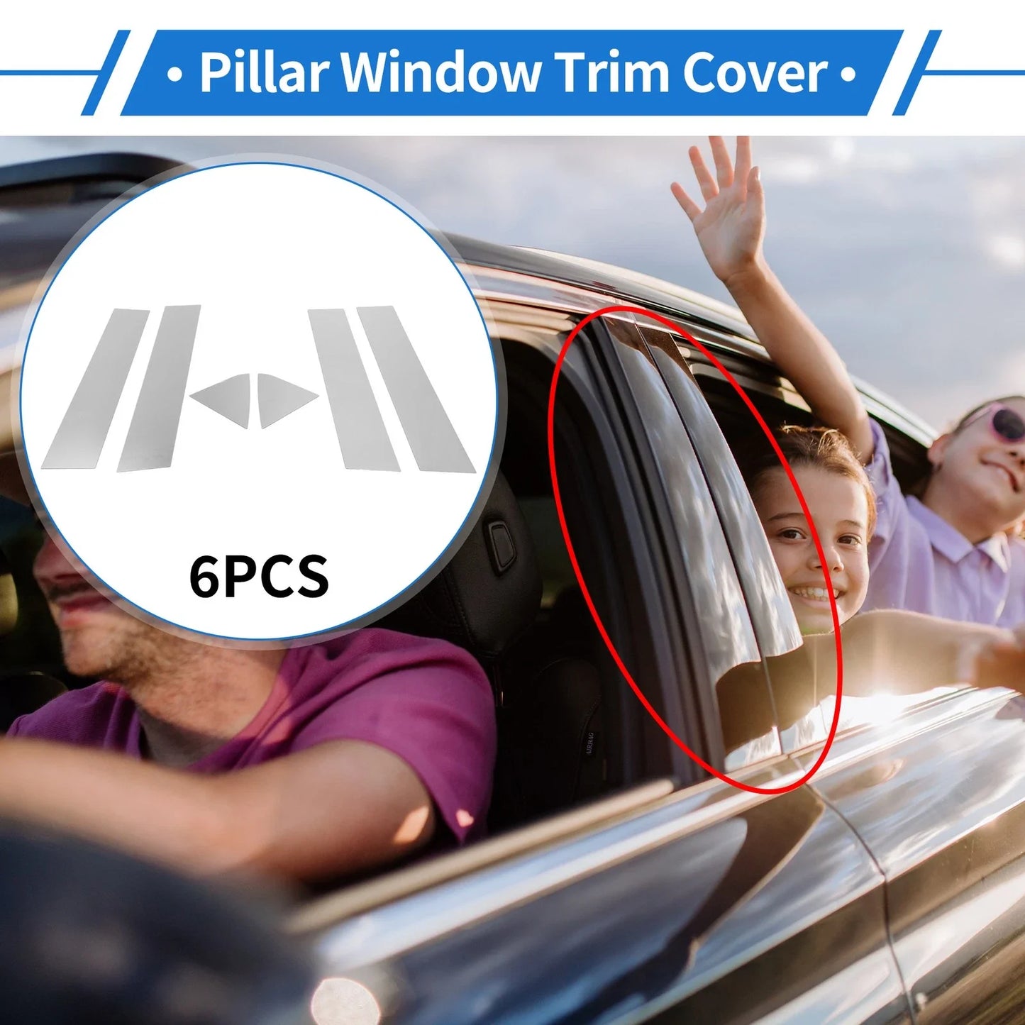 6 Pcs Door Pillar Window Trim for Dodge Charger (2006-2010) Silver Tone