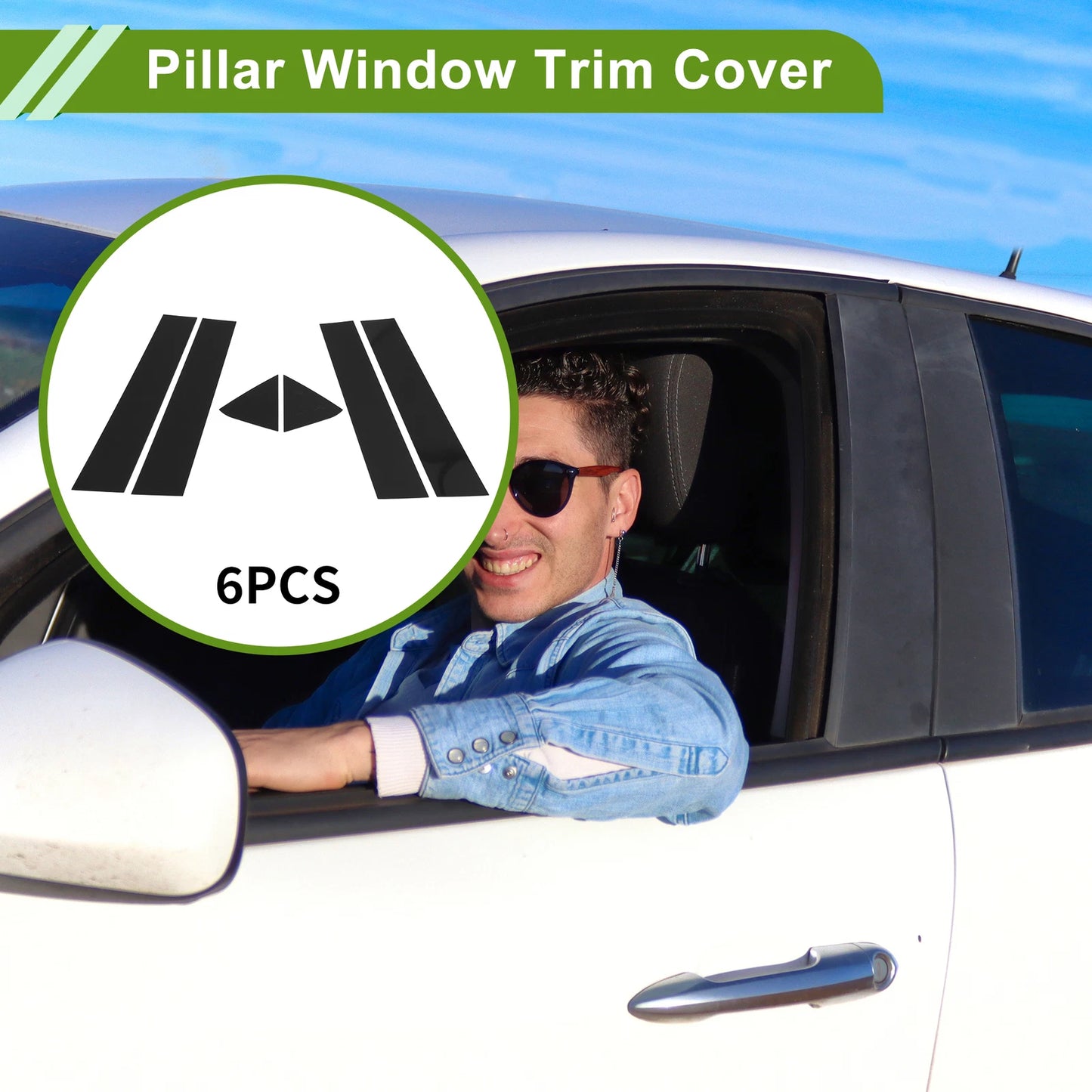 6 Pcs Pillar Window Trim for Dodge Charger (2006–2010) Black