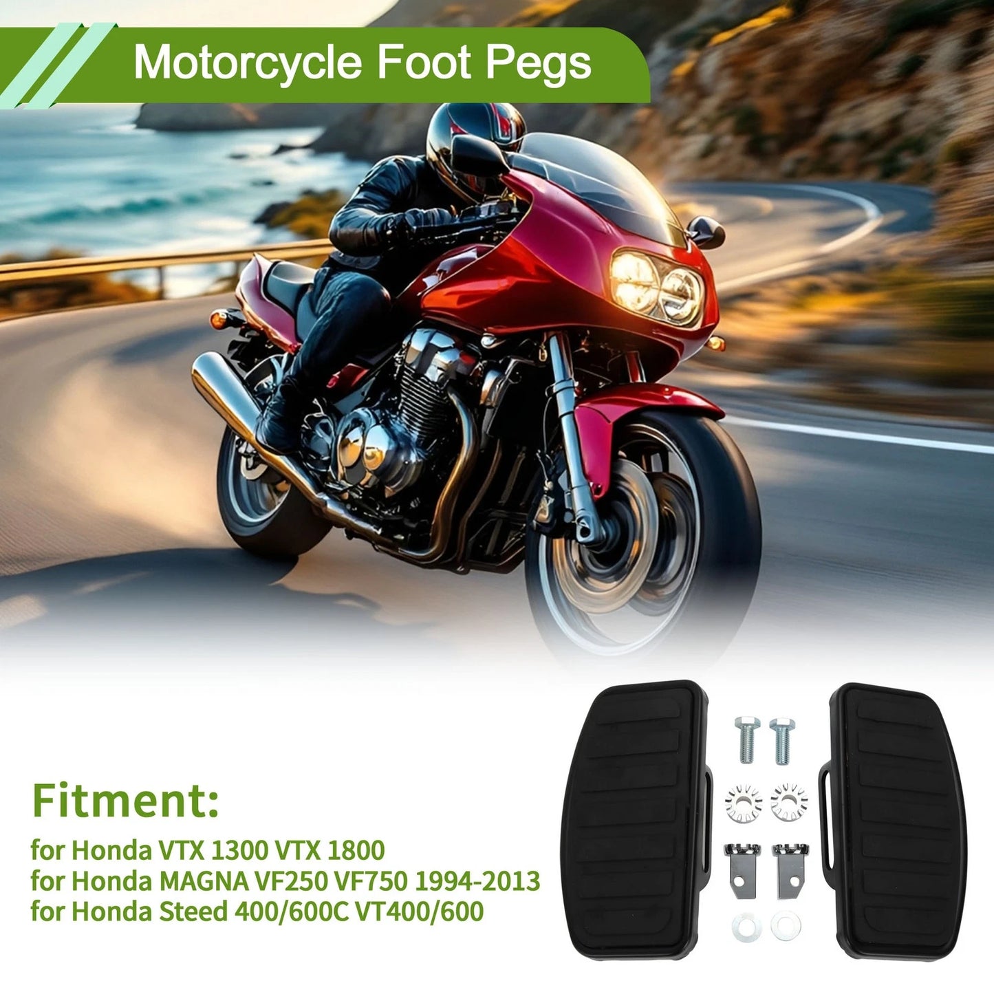 Foot Pegs for Honda VTX 1300 VTX 1800 (1 Pair) Metal Steel Rubber Black