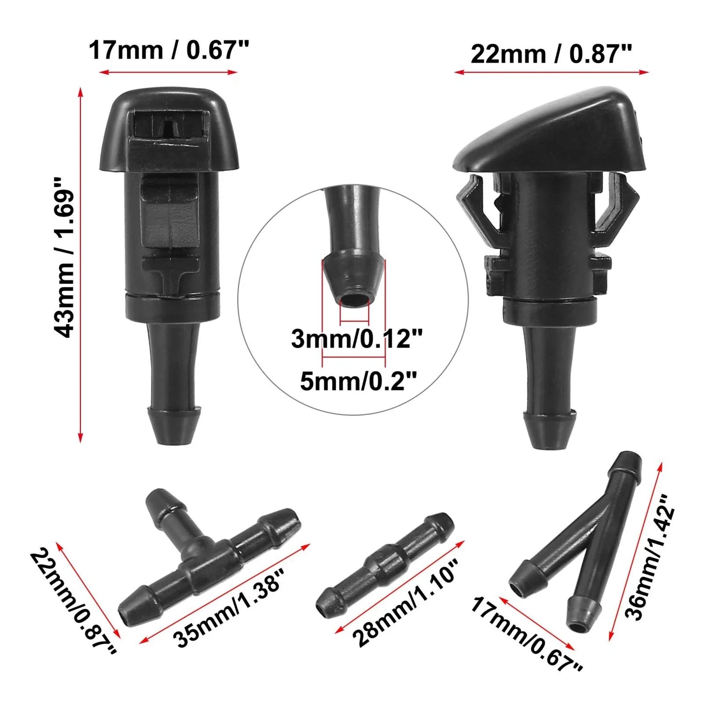 4 x Front Windshield Washer Nozzles for Dodge Avenger (2008-2014)