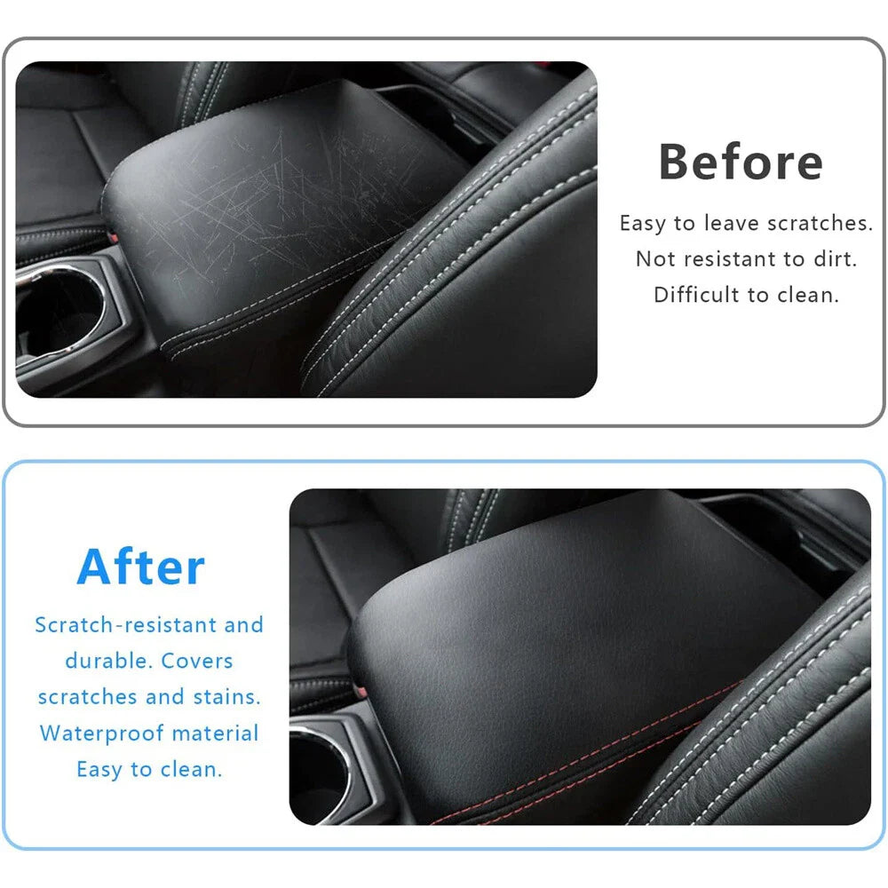 Black PU Leather Center Console Lid Armrest Cover for Toyota Tacoma (2016-2023)