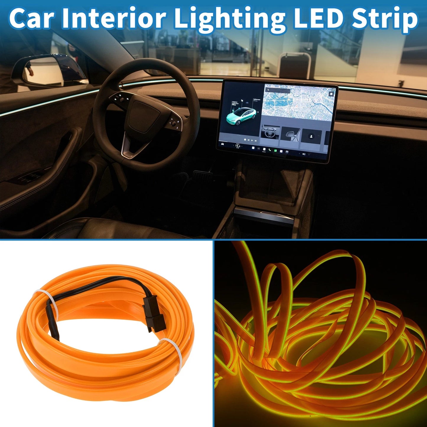 LED Strip Neon Wire Lighting for Universal Car (12V) - Yellow
