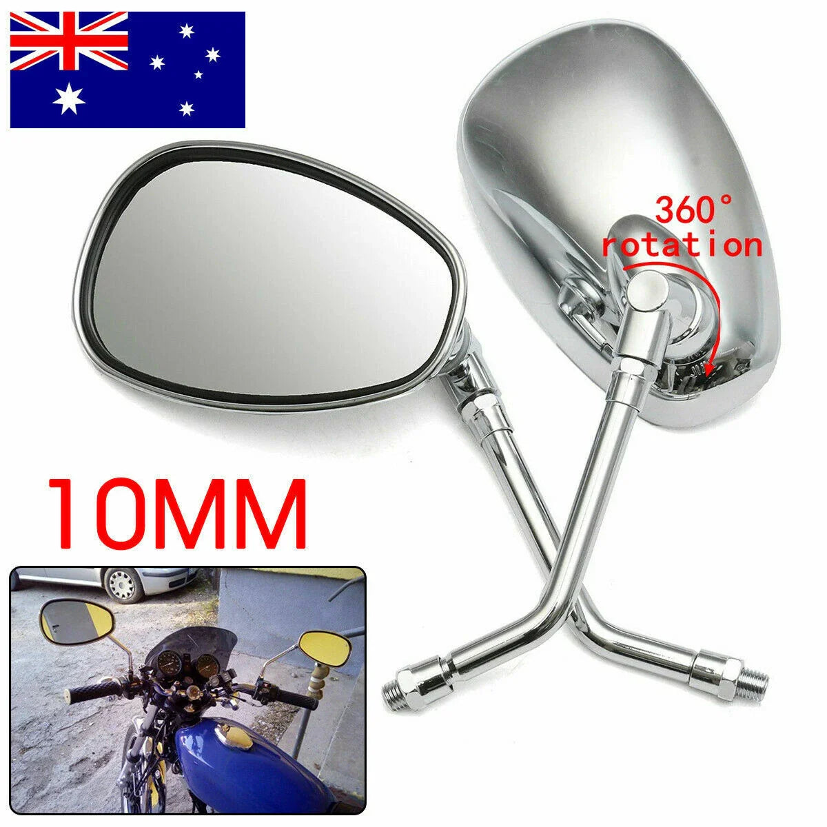 Chrome Oval Side Rearview Mirrors for Honda Cruiser Chopper 10mm