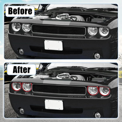 4 x Red Headlight Cover Decor Rings for Dodge Challenger (2015-2021)
