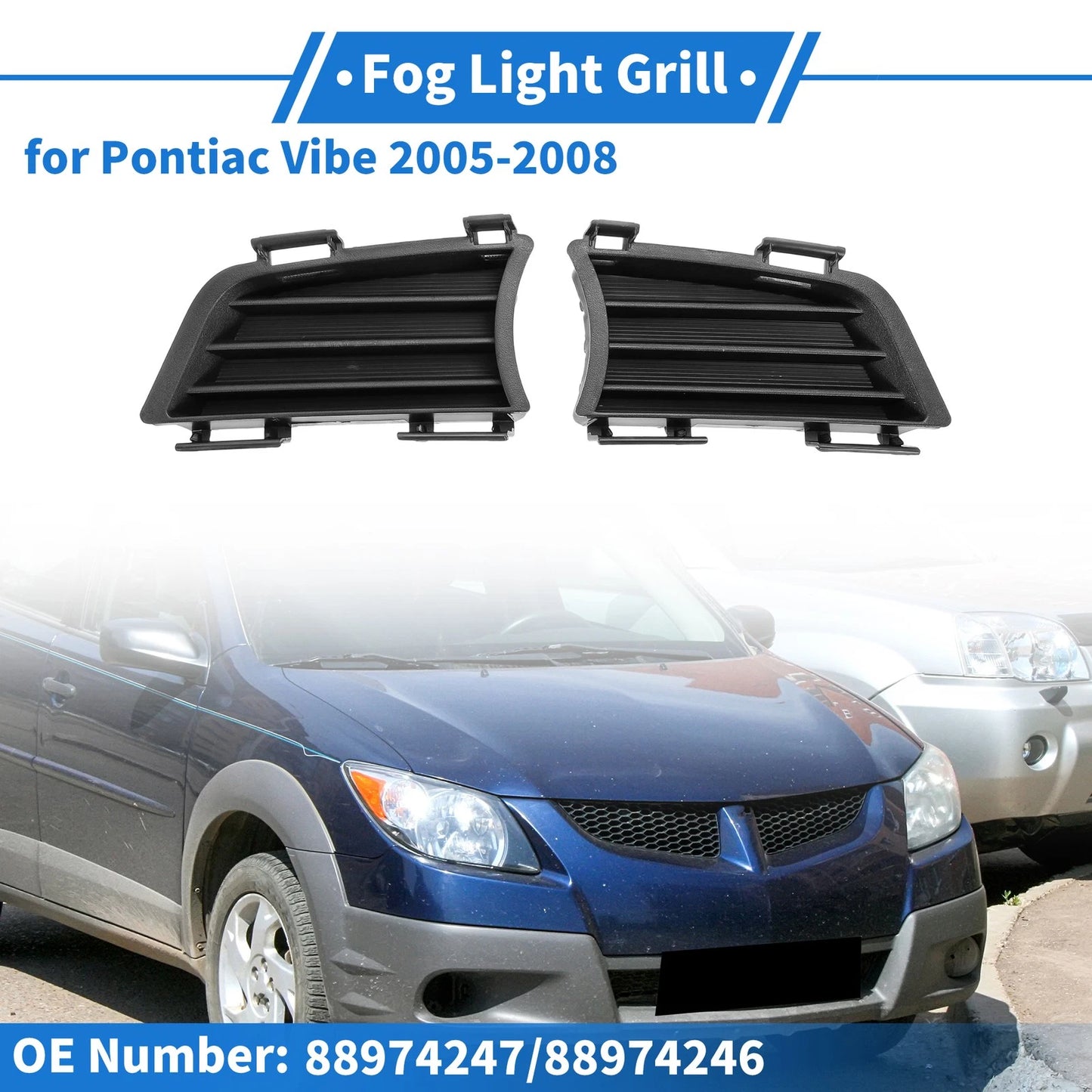 Set of 2 Front Bumper Fog Light Covers No.88974247 for Pontiac Vibe (2005–2008) Black ABS
