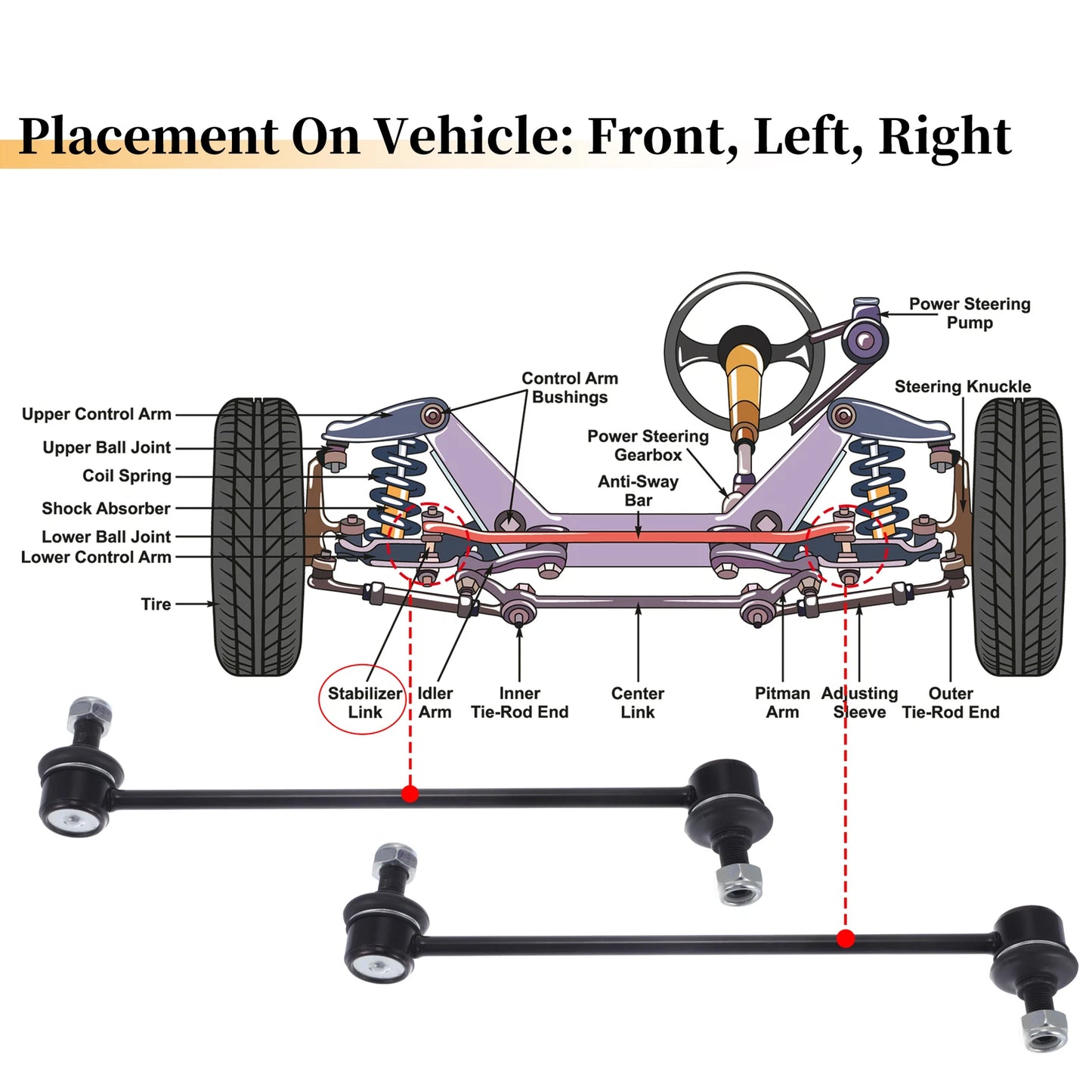 2X Front Stabilizer Sway Bar Link for Toyota Noah Voxy (2001–2007) No.4882044020