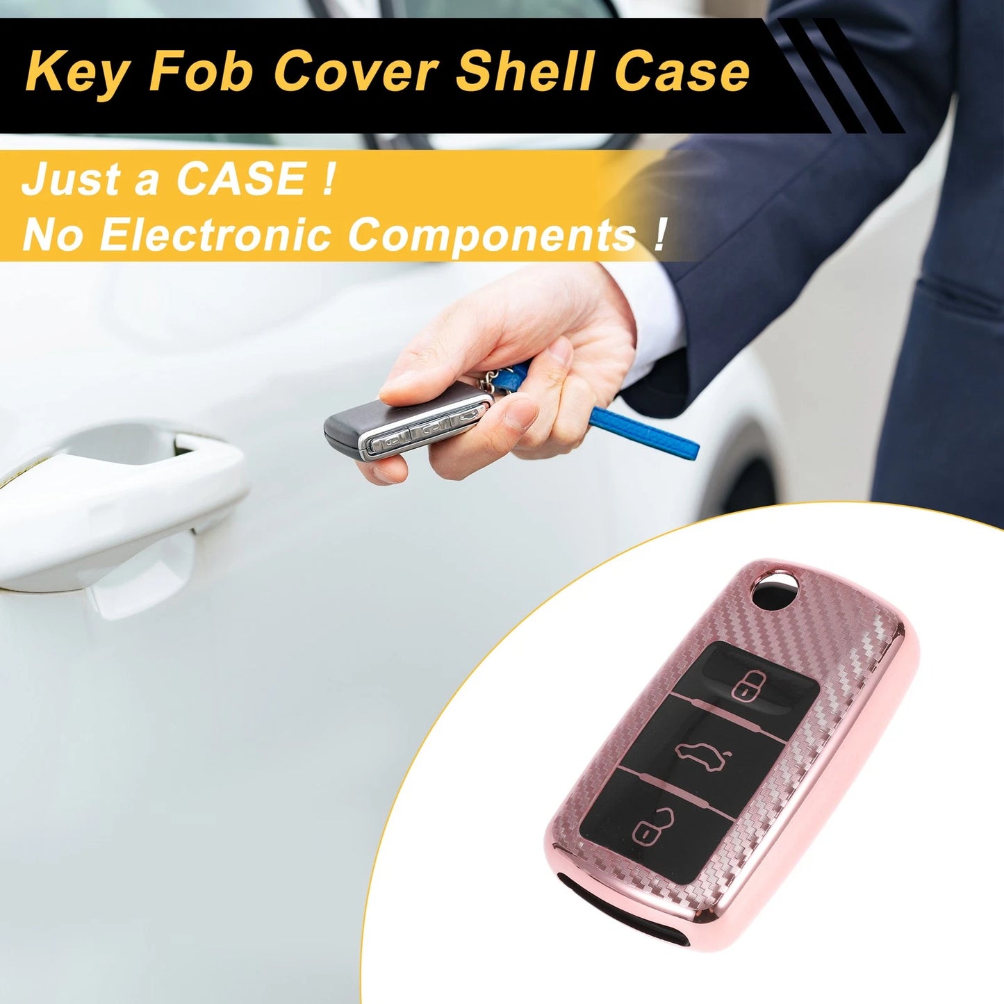 TPU Car Key Case for VW Up (2011–2023) - Rose Gold Tone Stripes