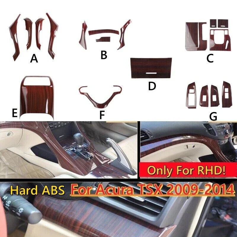 RHD Wood Grain Door Armrest Cover Trim for Acura TSX (2009–2014)