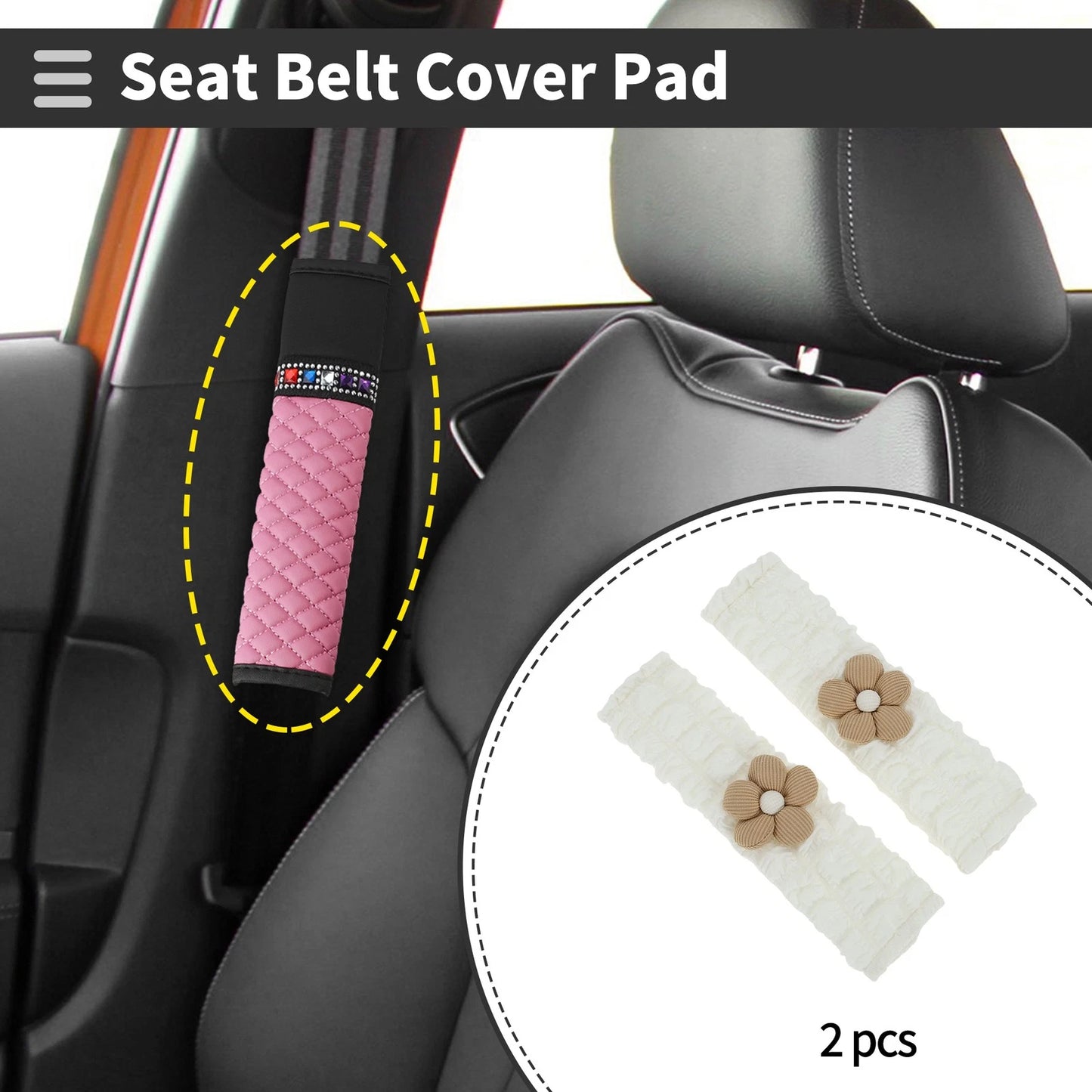 Set of 2 Orange Seat Belt Cover Pads for Universal Fit (24.5cm)