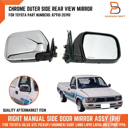 RH Chrome Door Wing Mirror for Toyota Hilux Ute LN106 LN85 RN105 Surf (1988-1997)