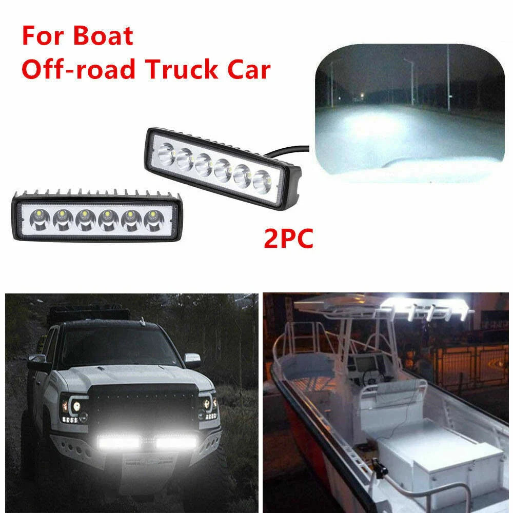 2 x Black 12V Spreader LED Deck/Marine Lights for Boat Flood Light 18W